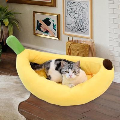 Dog Bed Pet Banana Shape Plush Machine Washable Breathable Animal Puppy for Small