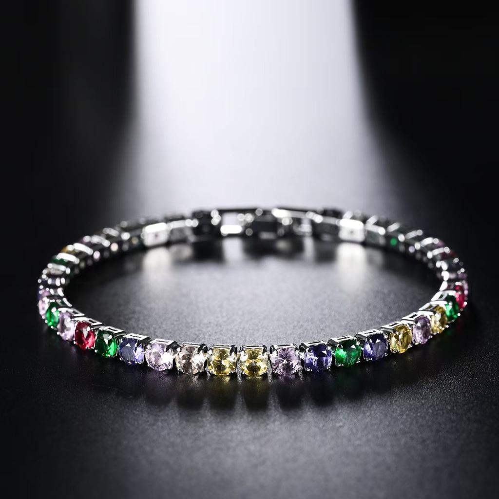 Hot Popular S925 Sterling Silver Charms 4MM Colored Crystal Bracelets for Women Fashion Jewelry Party Wedding Engagement Gifts