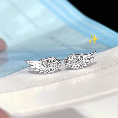 Luxus Zirkon Engelsflügel Kreuz Ohrstecker für Damen Glänzende Kristallflügel Mode Silberfarbe Vintage Ohrstecker Schmuck Geschenke