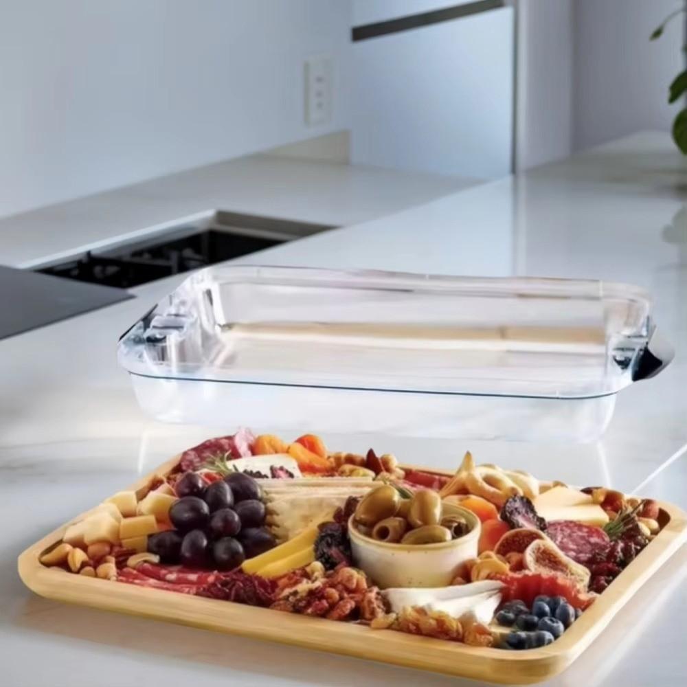 Wooden Charcuterie Board Transparent Acrylic Lid Biscuit Snacks Platter Cheese Platter Camping