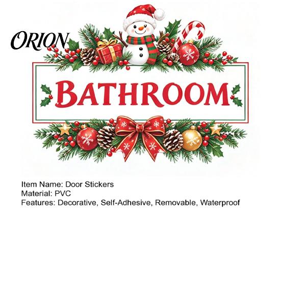 Festive Wall Art Christmas Bathroom Door Sticker, Waterproof PVC Decal with Wreath and Snowman Design Holiday Decor for Home Decor, Removable