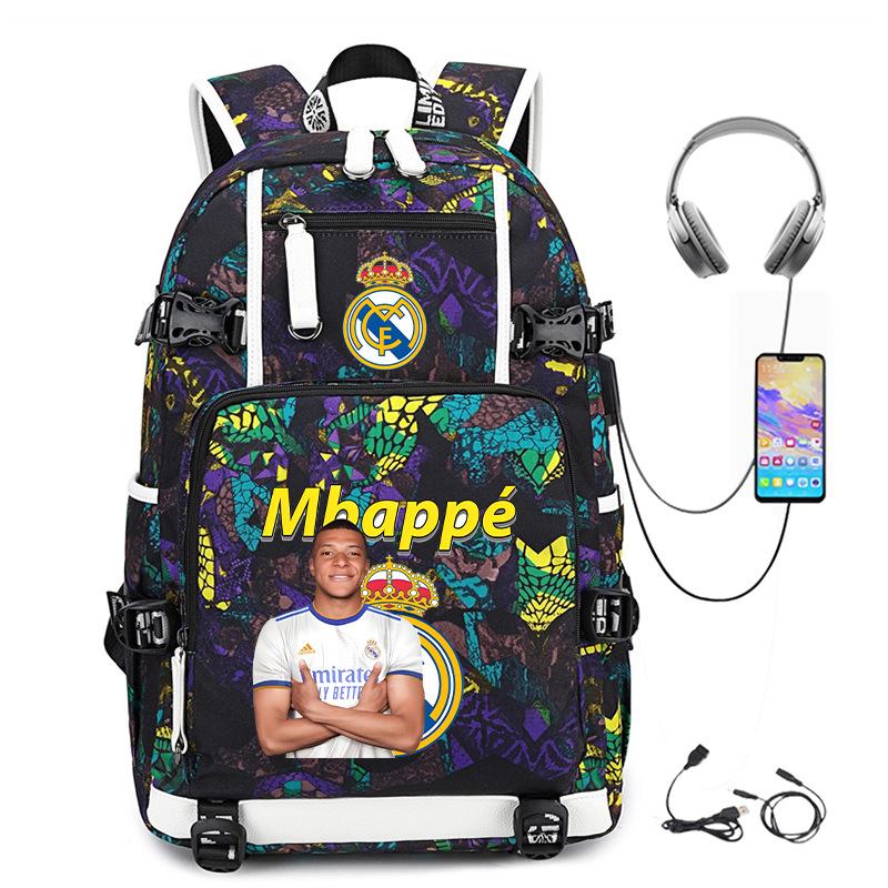 Multifunctional Camo Backpack for Students, USB Charging Casual Travel Daypack, Football Star Print Design