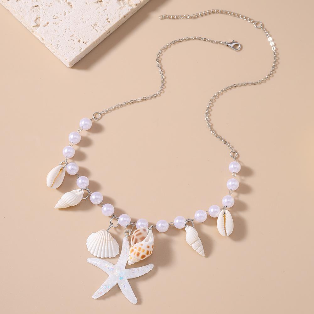 European and American Jewelry Pearl Conch Starfish Necklace Fresh and Simple Beach Collarbone Chain Jewelry
