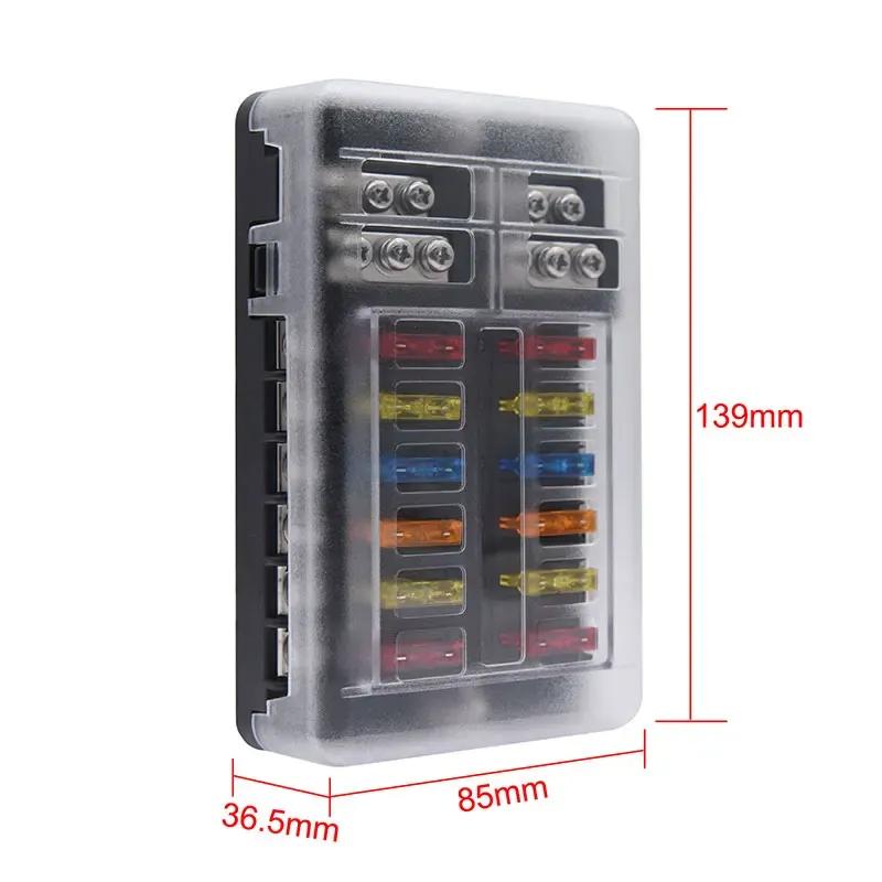 6-Way/12-Way Car Boat Blade Fuse Box Block Holder LED Indicator 12V 32V Auto Marine Waterproof Power Distribution Panel Board