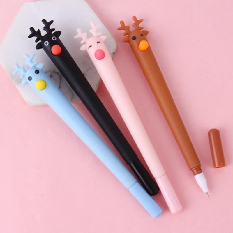 1Pc Creative Reindeer Cartoon Milu Deer Neutral Pen Cute Learning Stationery Fawn Water Signature Pen Black Ink for Hand Account Writing Stationery Of
