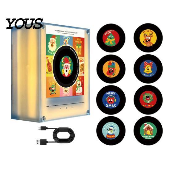 Scatola Musicale Magnetica Personalizzata Giradischi in Vinile Magnete per Frigorifero, con 9 Dischi Programmabili, Memoria da 128MB, Senza Musica, Set Magneti Luce Notturna LED, NFC per