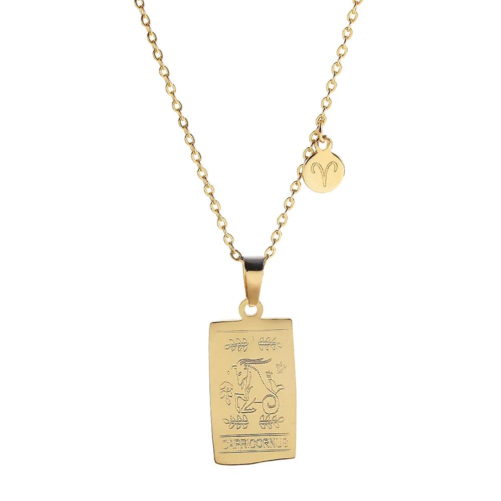 Vintage Geometric 12 Constellations Square Pendant Necklace Fashion Gold Color Metal Collar Charm Necklace Jewelry 2024 New