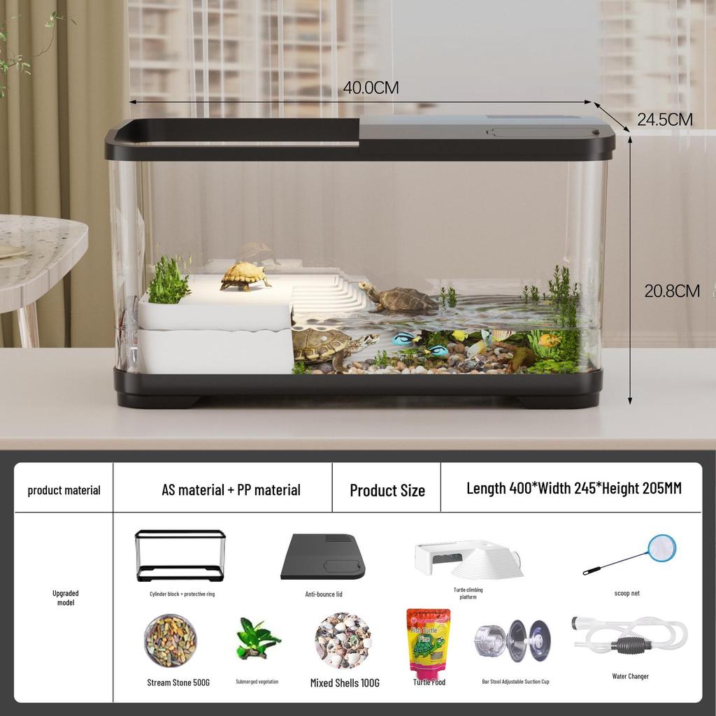 Turtle Tank with Basking and Climbing Platforms, Ecological Rearing Box, with Integrated Filter for Easy Maintenance