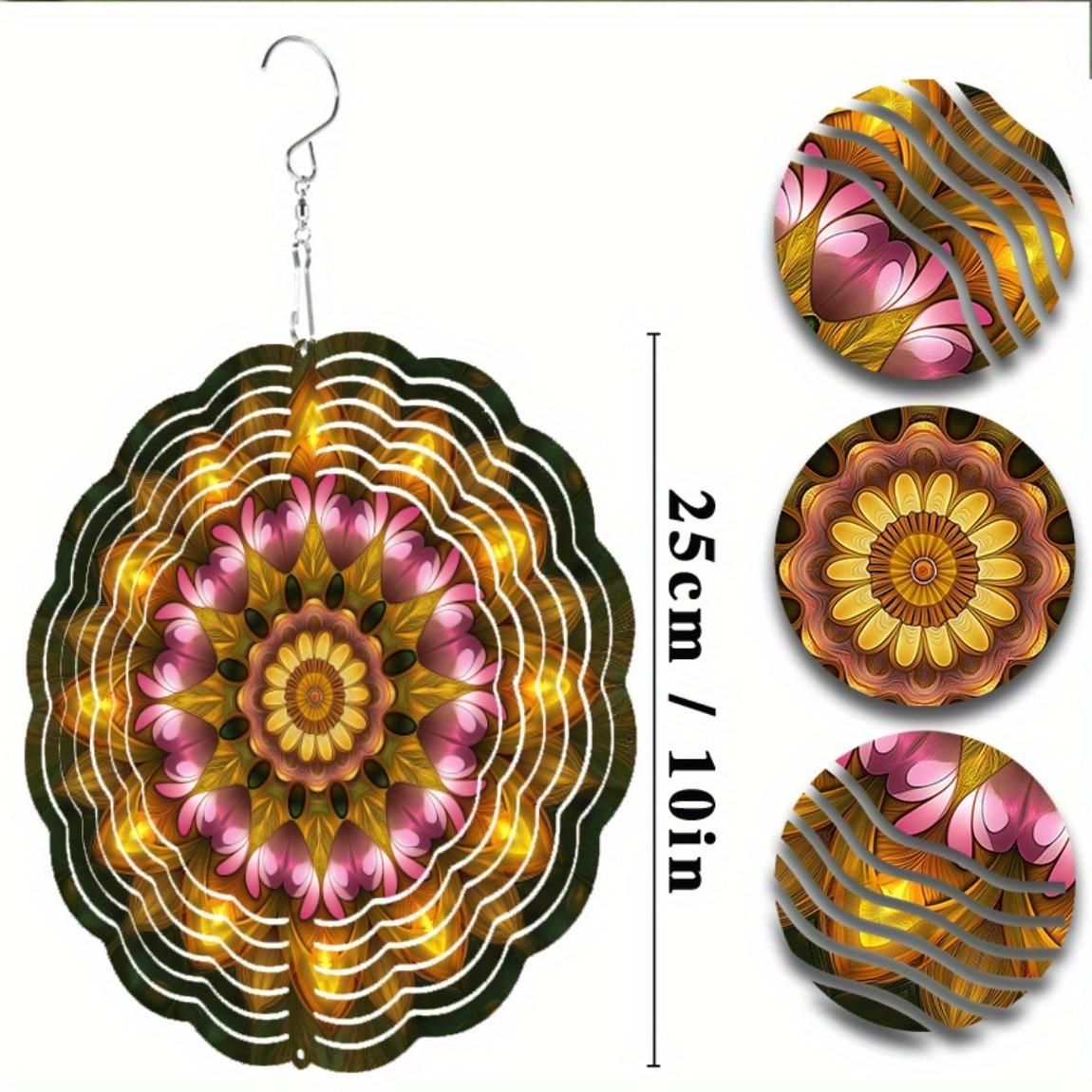 

10 Inch Metal Wind Spinner with 360 Hook Elegant Floral Design for Garden Yard Lawn Decoration Pink Gold Outdoor Decor Gift 01A