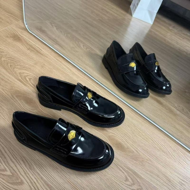 [Su Family] Cowhide Edition~ Flat Bottom~ Horse Leather Retro Polished Small Gold Coin Loafu Single Shoes Women's Small Leather Shoes