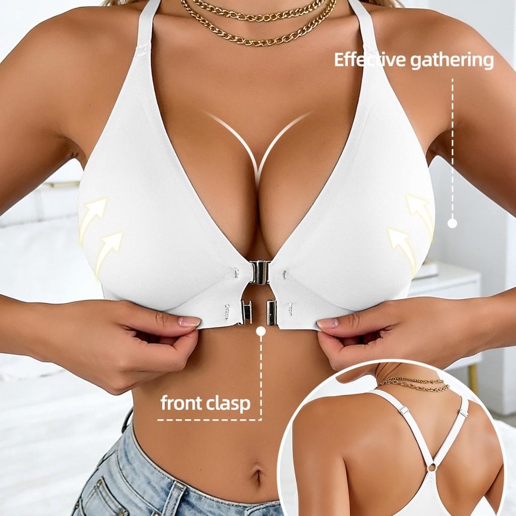 Seamless front buckle beautiful back bra for women, small bust push-up dispensing, side breast control, anti-sagging plus-size text