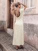 Maxi Abito a Pois in Pizzo con Scollo a V e Maniche a Sbuffo Stile Vacanza Francese