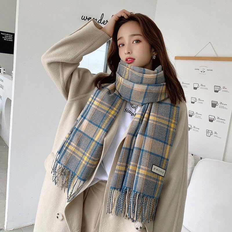 Plaid Scarf Women's Winter All Match Korean Style Fashionable Shawl Students Warm Imitation Cashmere Scarf French Casual