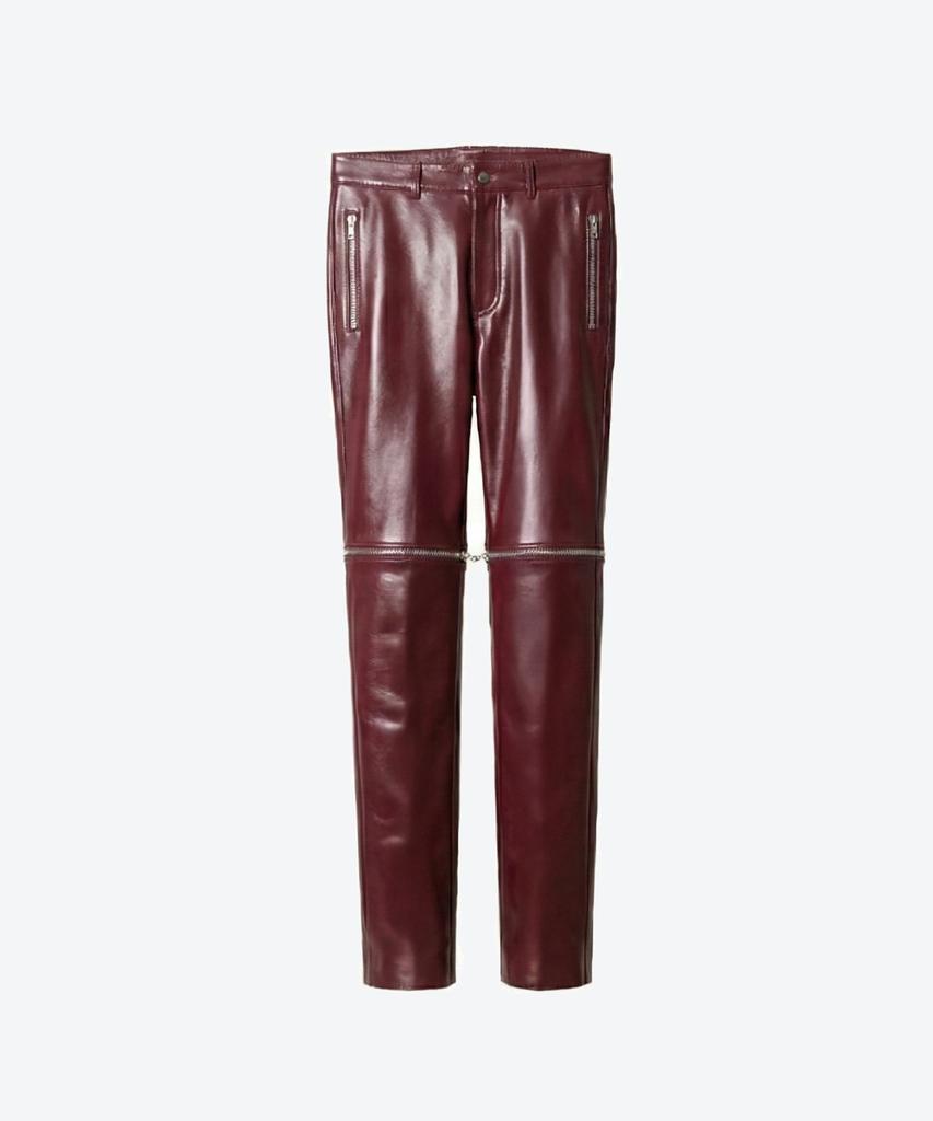 UNTAGE Leather Zipper Slim Trousers [Burgundy (Unisex)]_Uth-Fp34