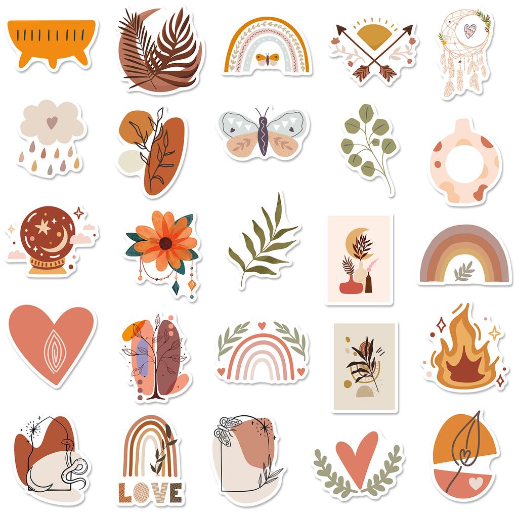 50 Bosilia Leaf Stickers Boho Style Simple Little Fresh Ins Style Abstract Art Stickers