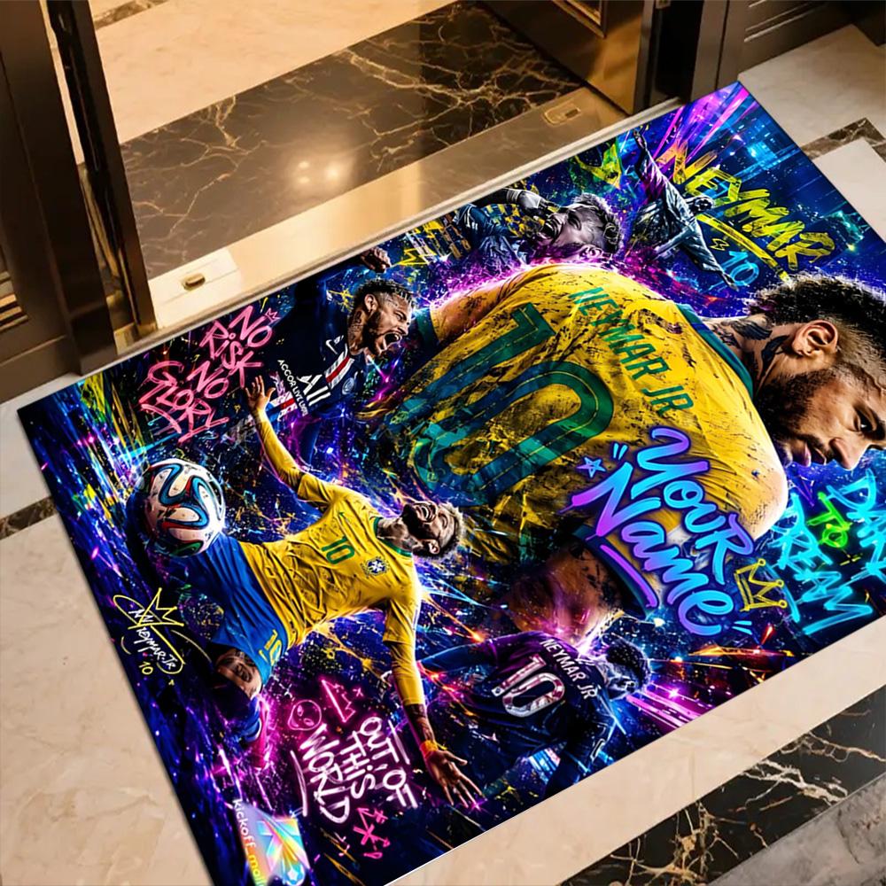 Neymar Träume Fußballlegende Personalisierbarer Namensbereich Teppich Design für Wohnheim Küche Esszimmer im Freien Rutschfester Teppich Büros Dekorieren