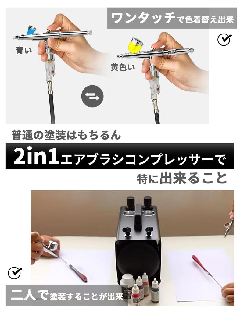 Anesty 2in1 Airbrush Compressor Set for Color Includes 2 Independent Air Regulators with Individual Pressure Airbrush Airbrush, One-Touch Change,