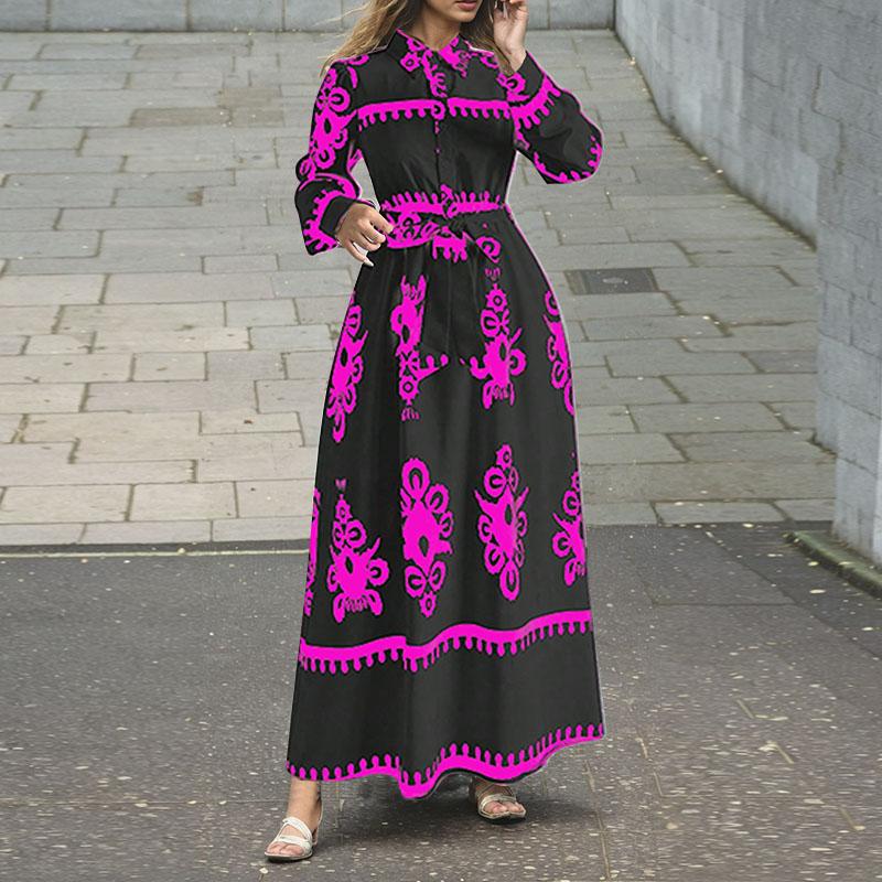 

VONDA Женские винтажные платья с длинным рукавом и лацканами M