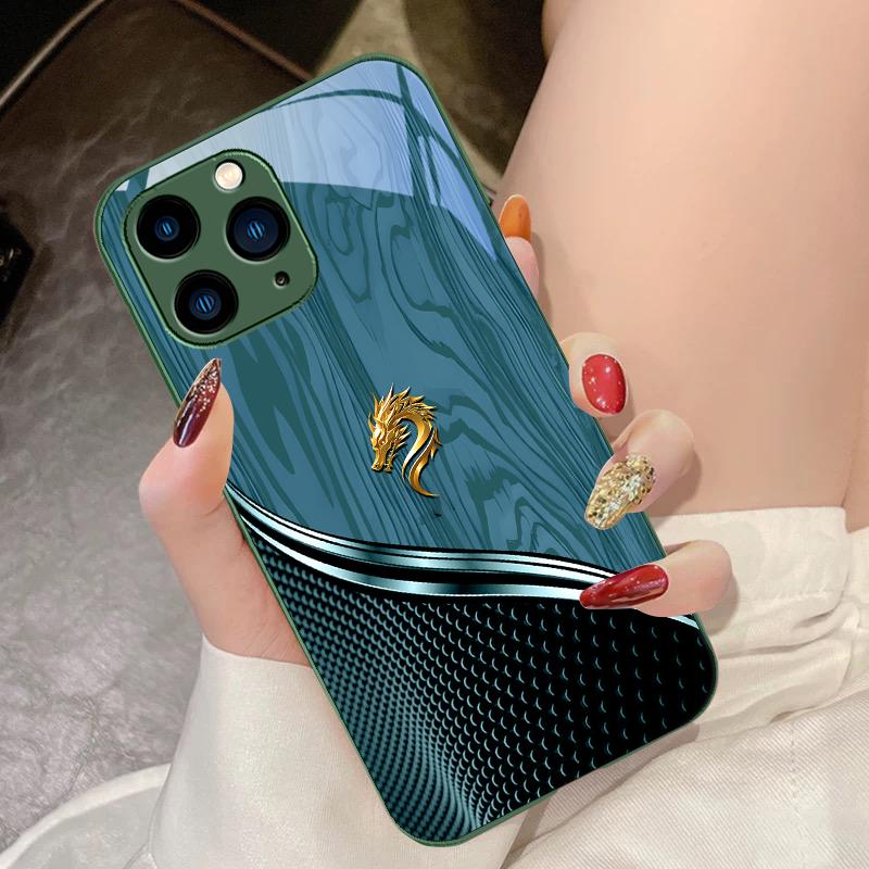 Wood Grain Dragon Rose Purple For IPhone 15 Pro 14 13 12 Mini 11 XS Max XR 7 8 Plu SE 2020 2022 Tempered Glass Phone Case