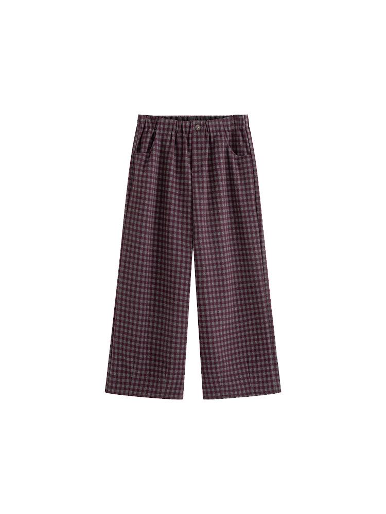 Plus Size Women's High-Waisted Retro Plaid Wide-Leg Cropped Pants NK1287