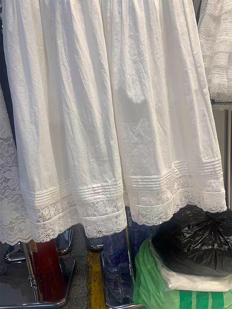 Spring White Lace A-Line Midi Skirt - Trendy Patchwork, Slimming High Waist, Loose Fit