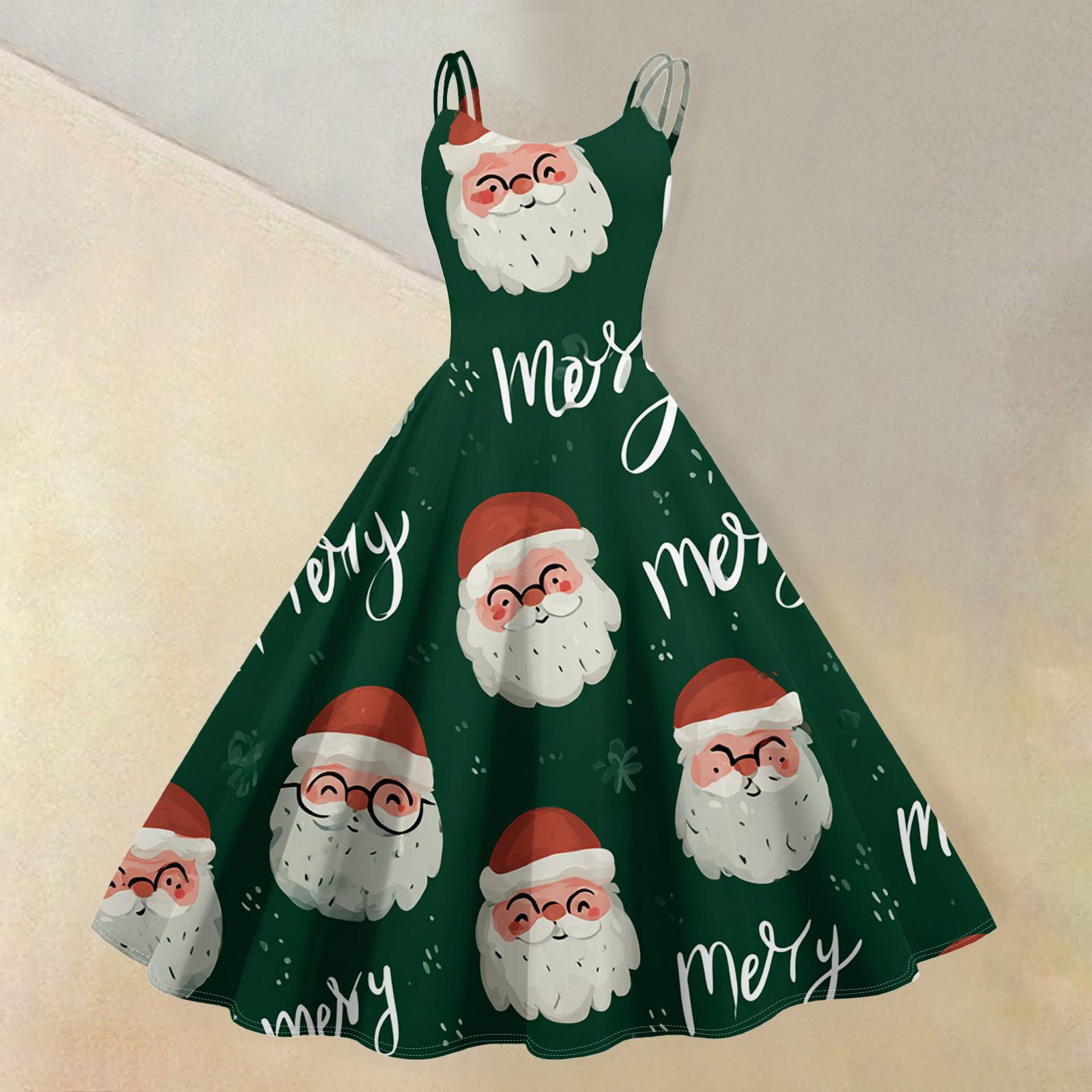 

(счастливого Рождества) Женское повседневное модное платье в стиле ретро с принтом рождественской снежинки/рождественской елки/снеговика и круглым вырезом XL