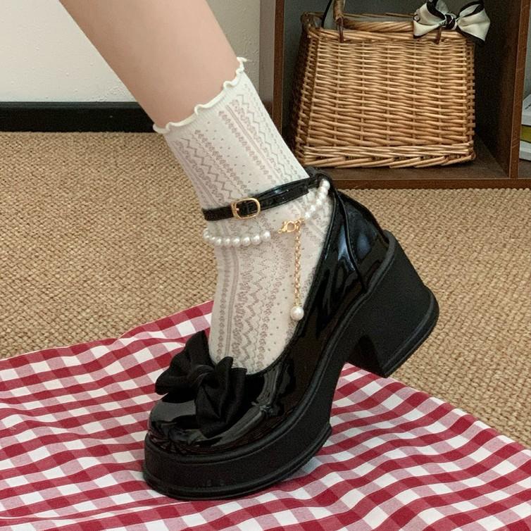 Retro Black British Style Thick High-heeled Small Leather Shoes Women's 2025 New Autumn Small Man Height Increase Mary Jane Single Shoes