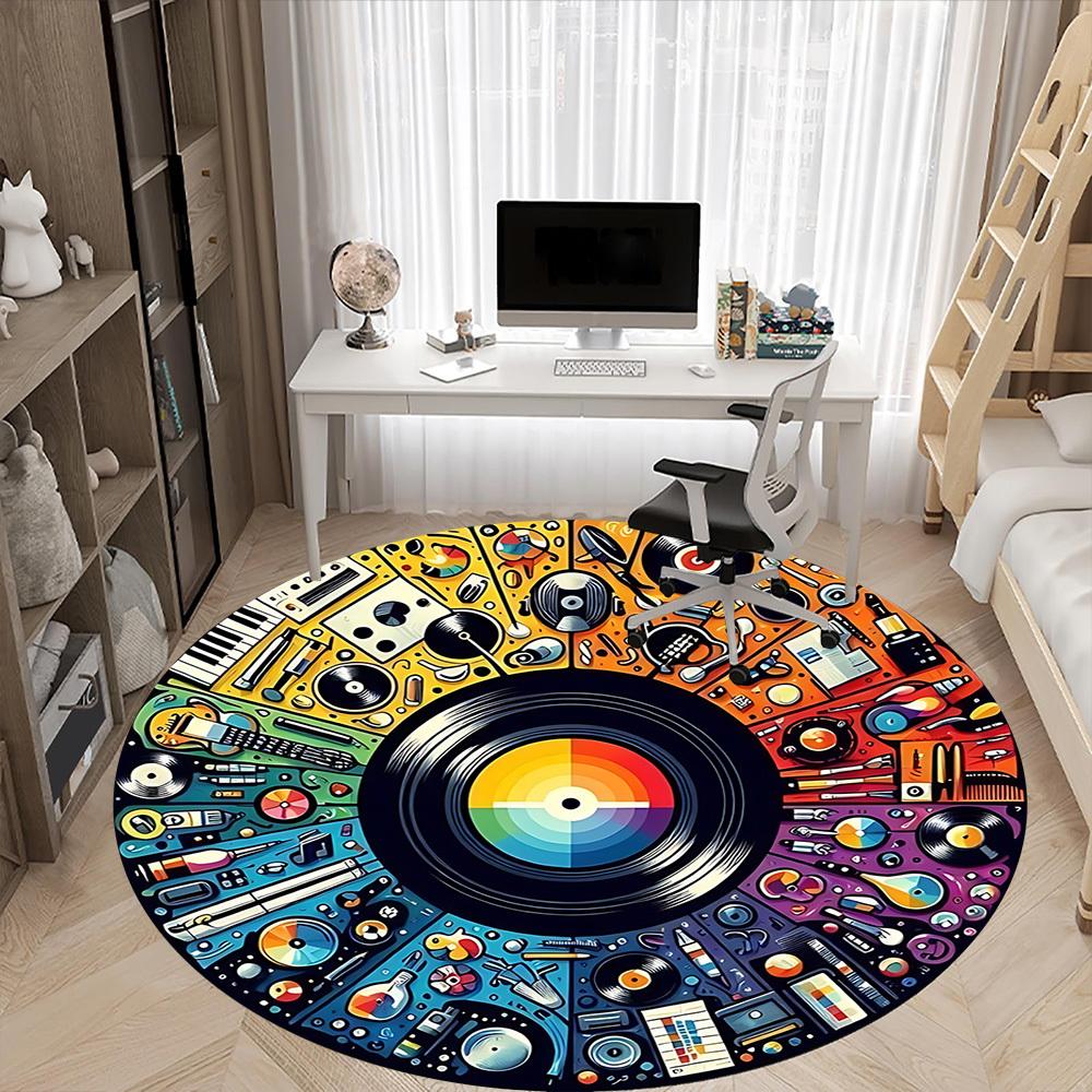 1pc Music Instruments Office Round Area Rug, Indoor Mat Suitable ForOffice, Under Office Chairs Bedroom Living Room Home Decor, Room Deco T134