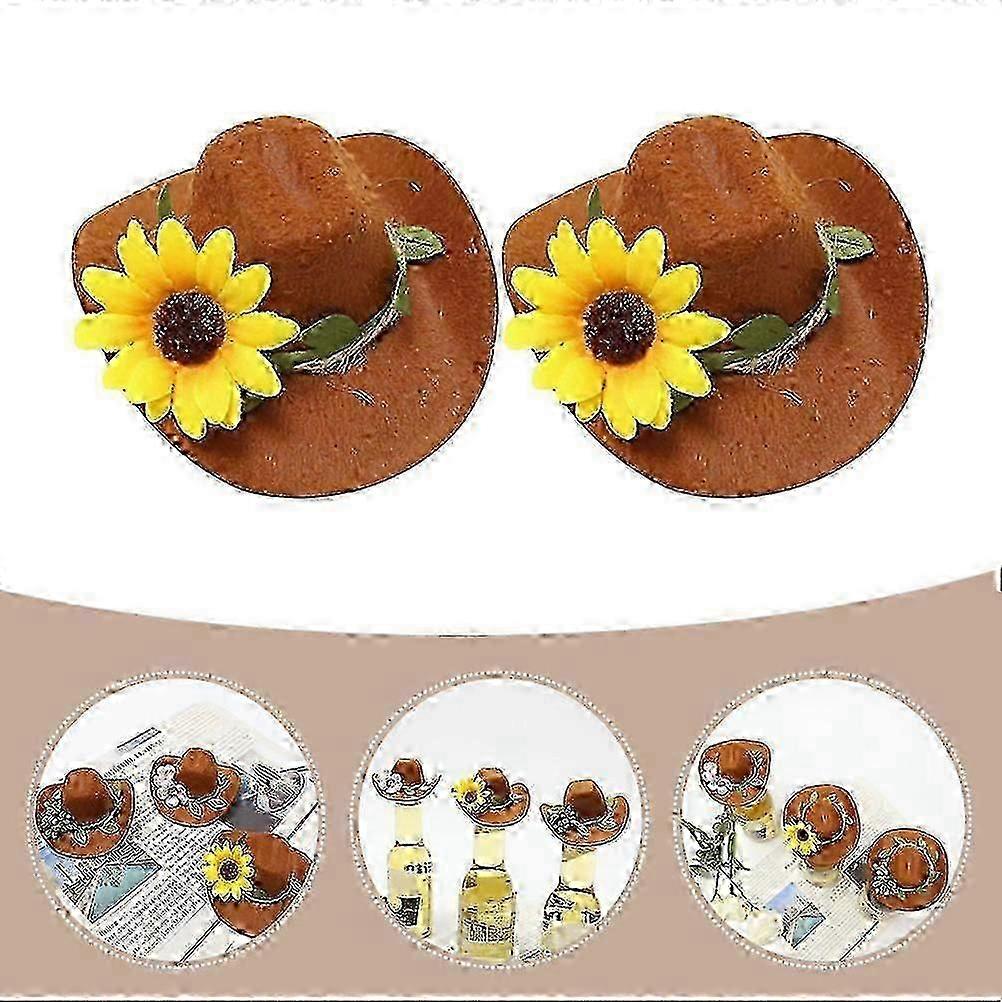 2pcs Wine Bottle Hat Decors Party Stylish Wine Bottle Cowboy Hat Ornaments hwy