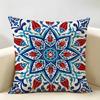 Blue Red Ottoman Style Cushion Cover Natural Linen Organic Fabric Double-Sided Printing Breathable Perfect For Home Decor
