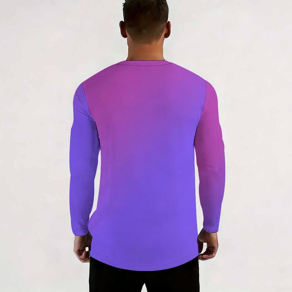 Men Gradient Color Crew Neck Long Sleeve T Shirt Faith Letter Print Casual Daily Wear Top For Spring Autumn