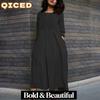 Fashion Spring Autumn Solid Color Print  O-Neck Long SleeveCasual Dresses