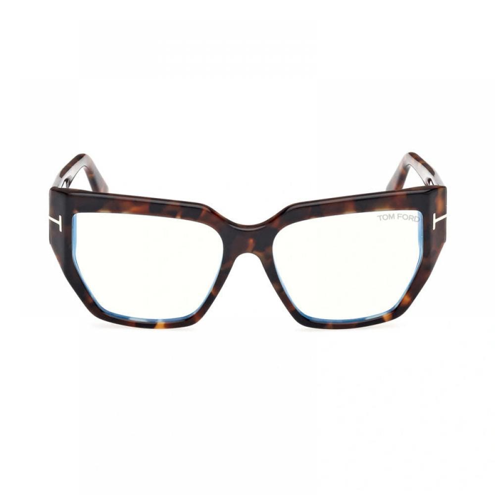 Tom Ford Eyeglasses Square Full Rim Dark Havana Frame And Clear Blue Light Block Lenses Lens Ft5951 B052 Black