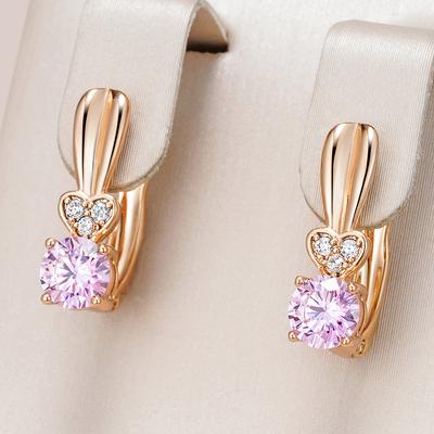 Rose Gold Color Drop Earrings For Women Elegant Fashion Pink Natural Zircon Accessories Daily Matching Jewelry
