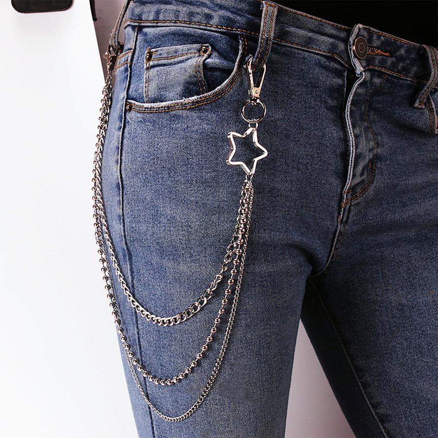 Accessories, punk retro metal pentagram trousers, simple multi-layer geometric chain waist chain for women