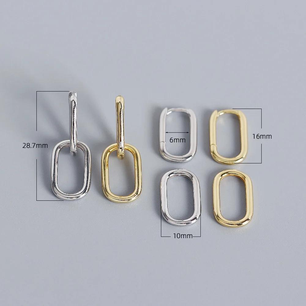 925 Silver Geometric Hoop Earrings for Women Simple Oval Detachable Jewelry Gifts Fashion Metal Style