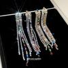 Silver Needle Geometric Zirconia Tassel Earrings - Light Luxury High-End Fashion Studs for Women