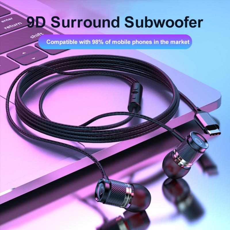 Wired Headphones DAC Type-C 3.5mm Headset 9D Bass Stereo Earbuds In-Ear Handsfree Earphones for S20 S10 POCO