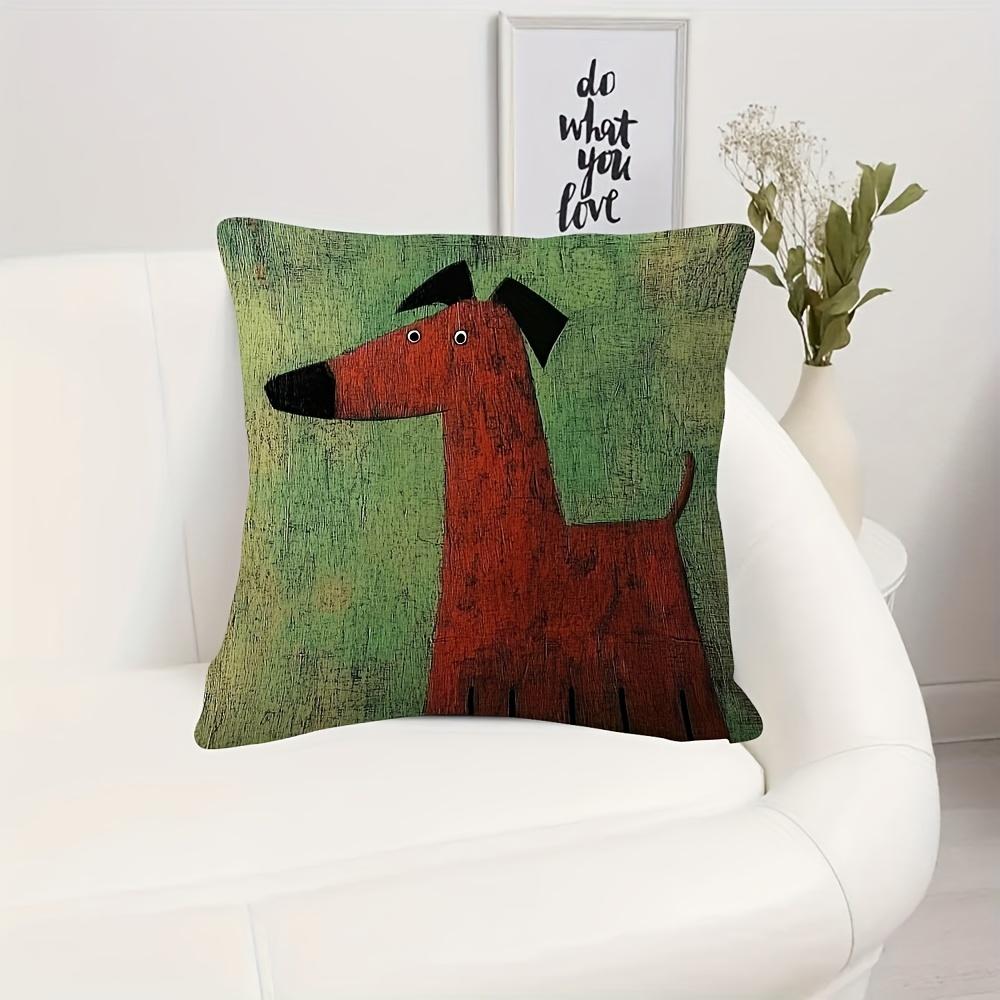 Vintage Rode Hond Kussenhoes Mid-Century Modern Kunstprint Speels Hondenkussenhoes Voor Bank Bed Bank Retro Huisdecoratie Peach skin 18*18(CM)-1Pcs