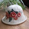 Vår og sommer etnisk vind broderi blomst sammenleggbar hatt dame strikkelue sandbøttehatt