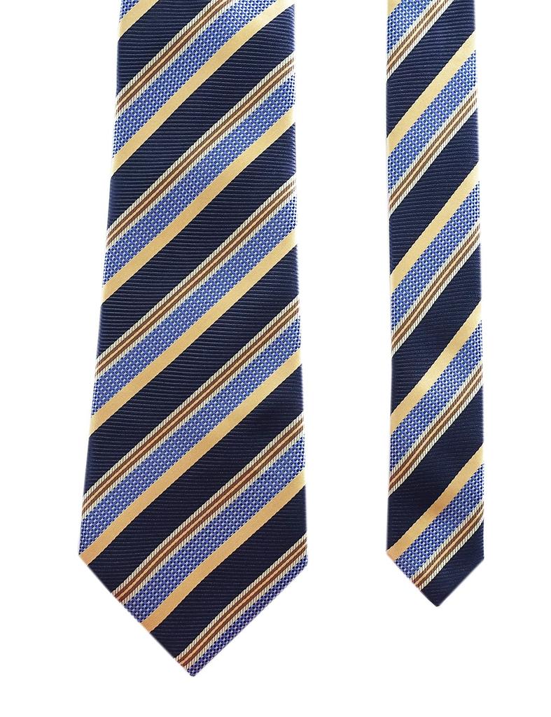 [Towergem] XL Men's Polyester Jacquard Stripe Tie, 160cm Extra Long Blue Golden Tie