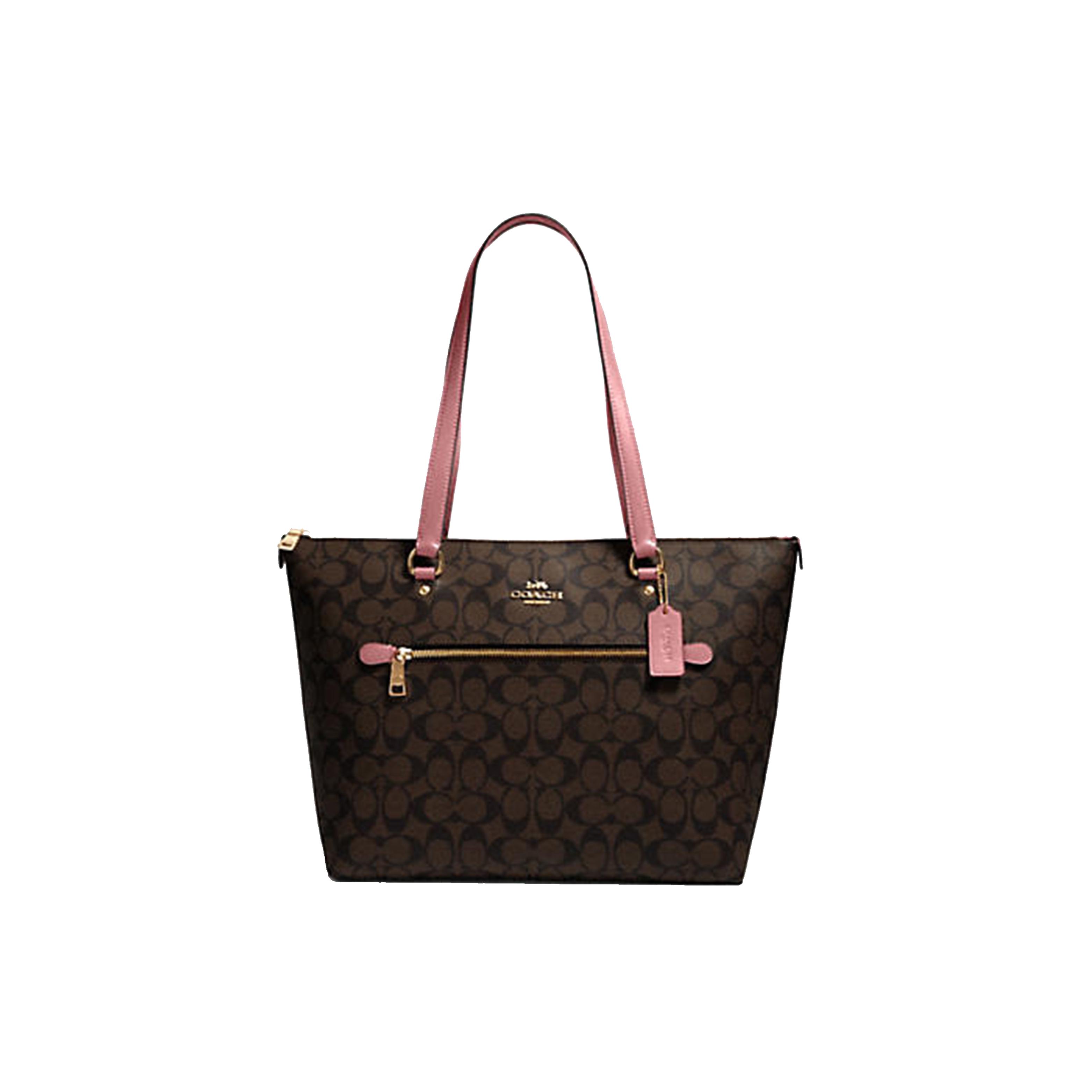 

New COACH Gallery Leather Tote Bag Shopping Bag Handbag Shoulder Bag Women s Dark Brown & Pastel Pink Multicolor 79609-IMRSH 32.5*14.0*26.7CM