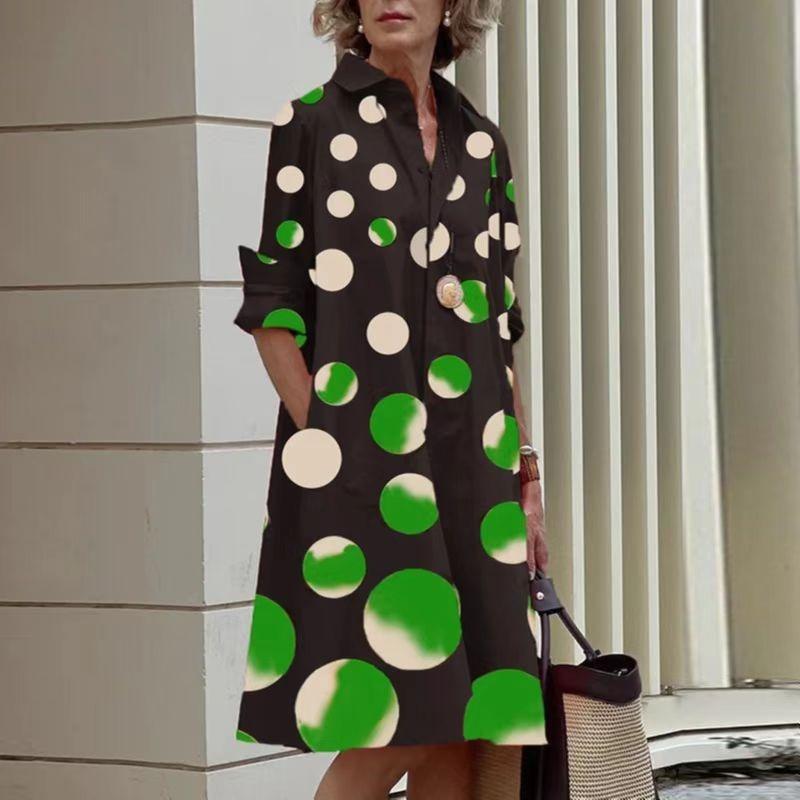 Fashion Loose Casual Simple Printed Women Dress Lapel Spring Summer Elegant Loose Office A-line Party Dresses Female Polka Dot Streetwear Clothing