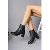 Women's Black Vegan Leather Heeled Boots Qadn Qara