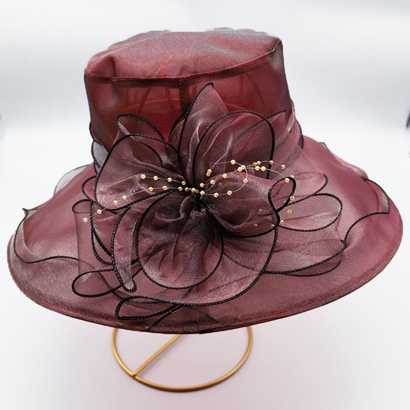 Summer female retro style organza fashion mesh shade big brim top hat seaside play beach hat