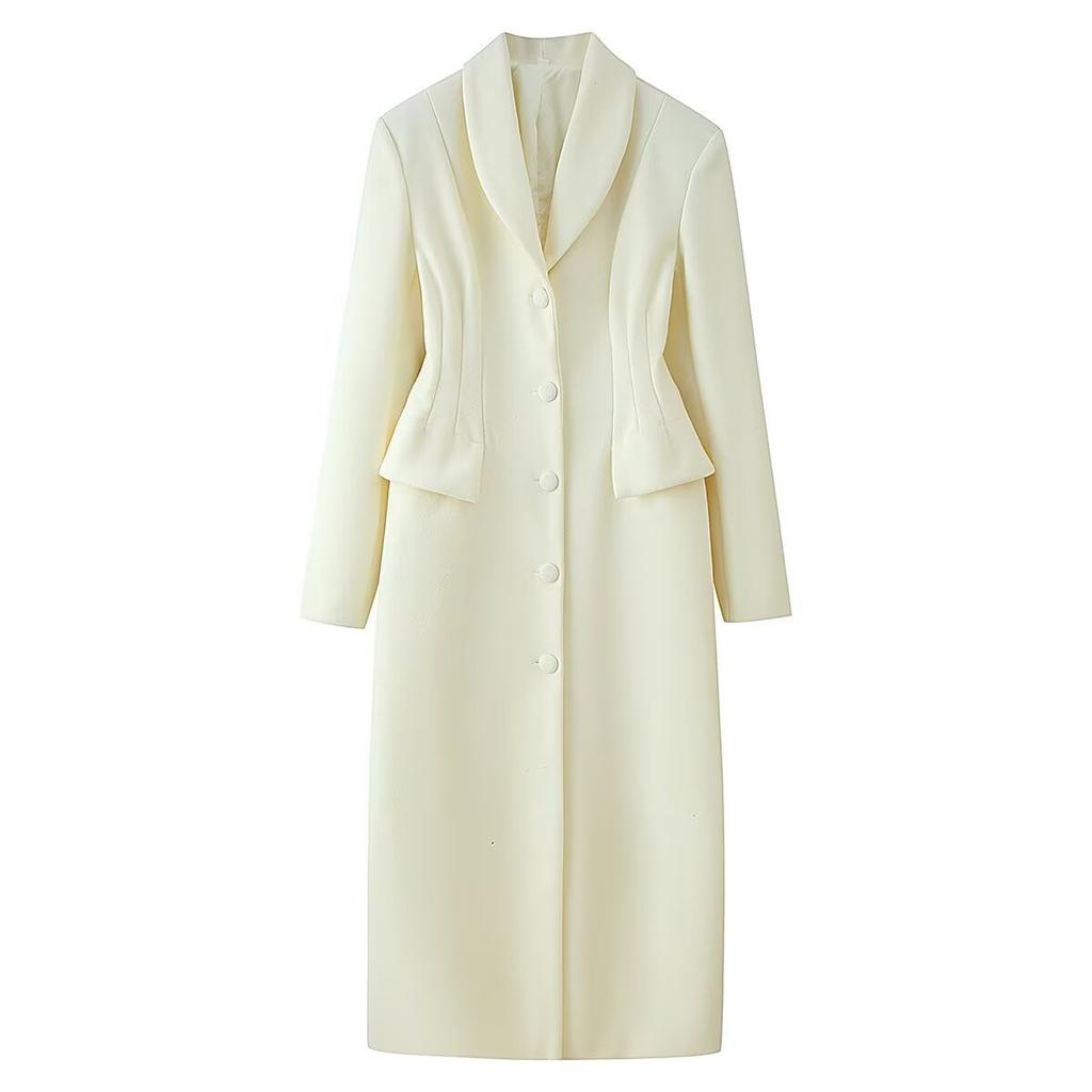 European and American style, new women's clothing, versatile fashionable lapel buckle pocket decoration long woolen coat