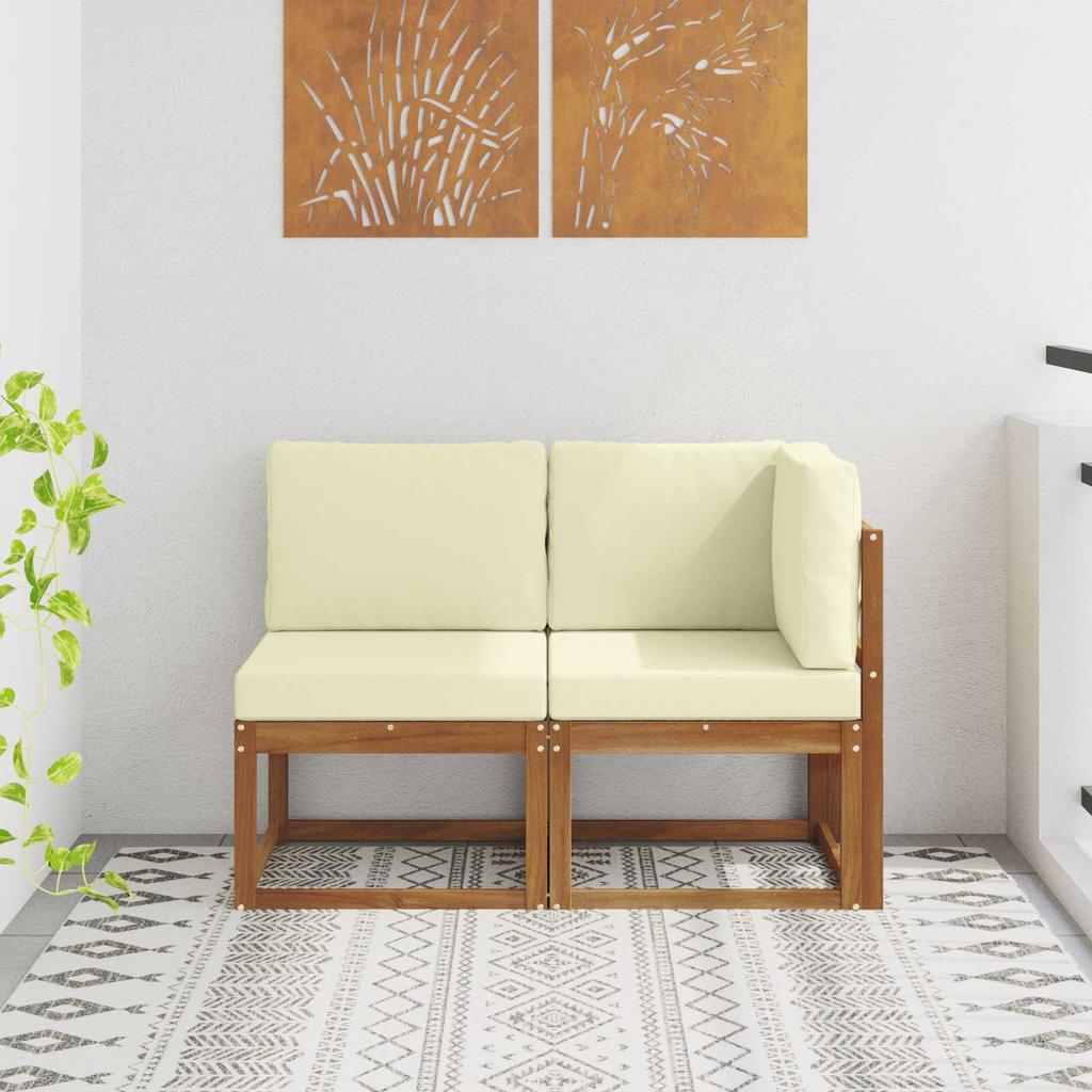 Outdoor Center and Corner Sofa with Cushions 2 Pieces Natural and Cream