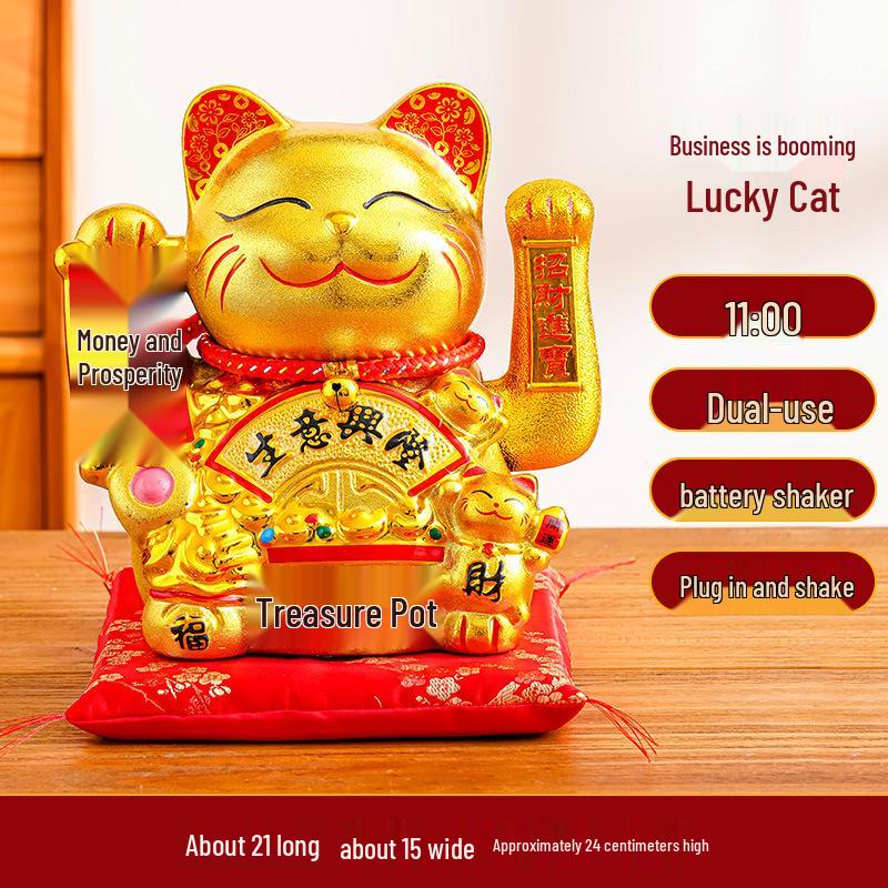 Ceramic Lucky Cat Figurine with Waving Hand – Customizable Gold Shop Gift for 2026 Opening Ceremony