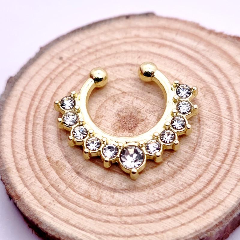 Alloy Diamond Faux Nose Ring Jewelry with No-Hole Clip Design