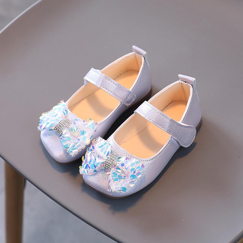 Baby Leather Flats Sequins Bowtie Princess Girls Lightweight Dress Shoes Square Party Wedding Dance School Mocassins Infantis